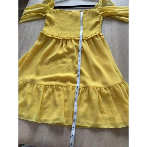 Aritzia Wilfred Tempest Mini Dress in Yellow Size Small Long Sleeve Squareneck - Picture 7 of 7